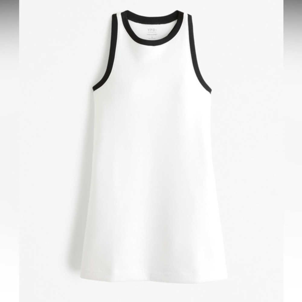 Abercrombie & Fitch — YPB neoKNIT Unlined Mini Dress in White with Black Trim